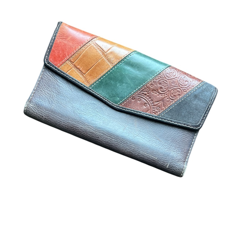 Fossil Multicolor Leather Checkbook Wallet Clutch Retro